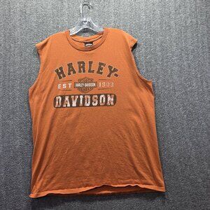 Harley-Davidson Shirt Mens XL Orange Sleeveless Apol's Pig Biker Graphic Tee